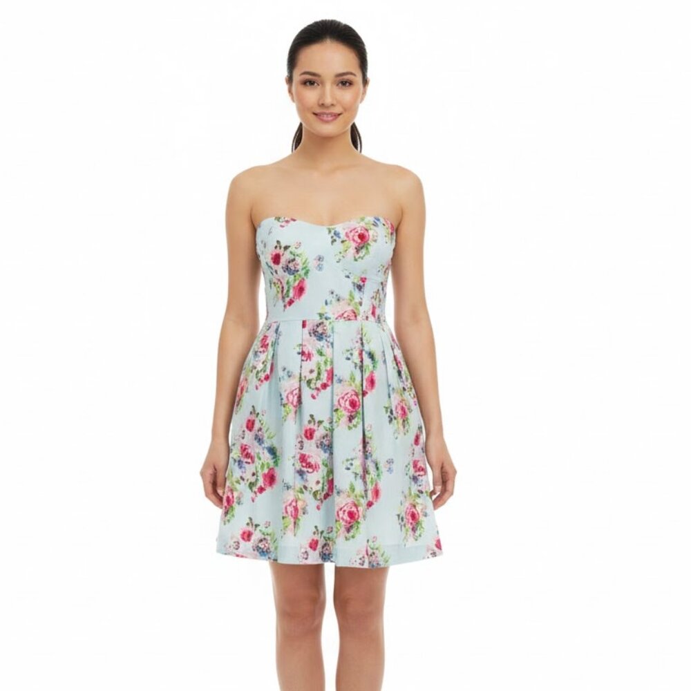 Lucid Mint Floral Strapless Cotton padded Dress